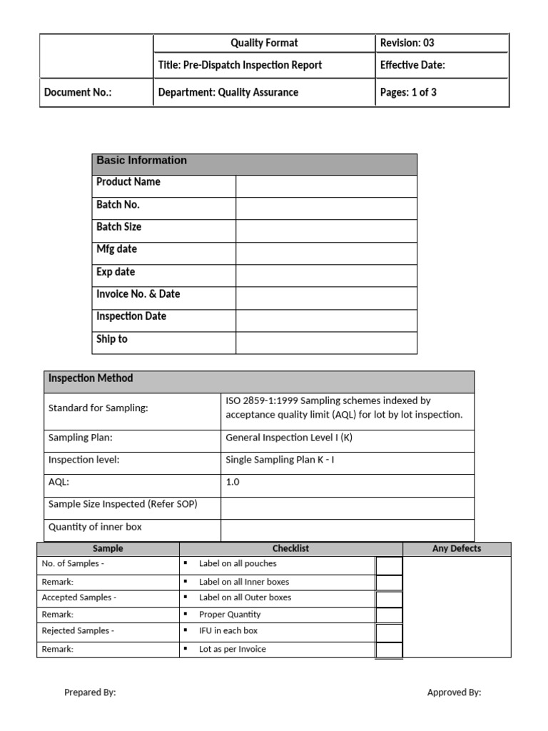 Pre-Dispatch Inspecion Report. | PDF | Quality