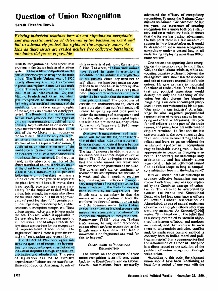 Question of Union Recognition | PDF | Trade Union