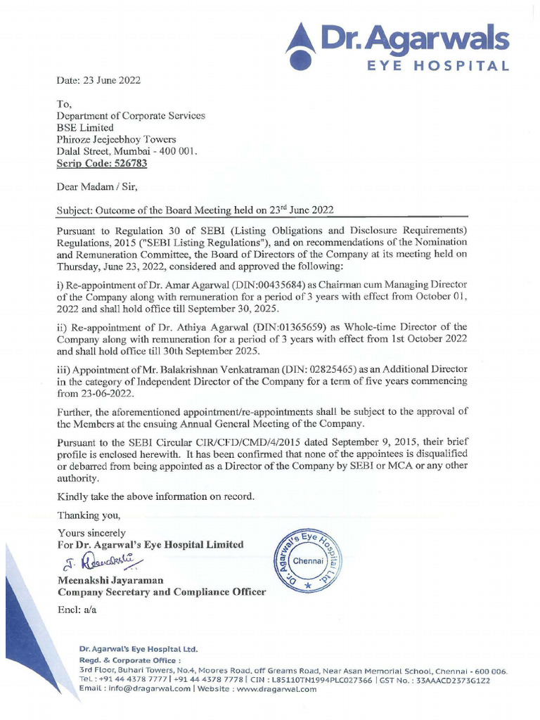 Appointment of Mr. KV Bala as Independent Director | PDF | Corporate ...