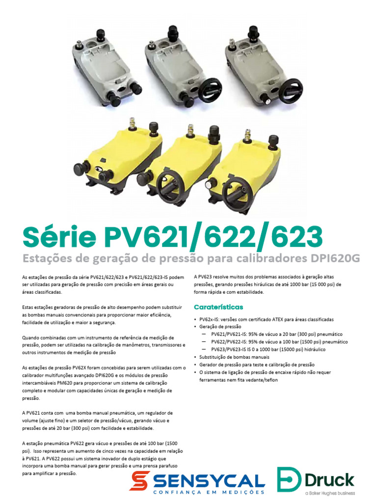 PV621 PV622 PV623 Especificações Técnicas | PDF | Calibração | Pressão