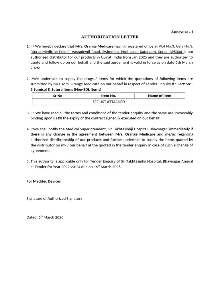 AUTHORIZATION LETTER SIRT HOSP | PDF | Medical Equipment | Anesthesia