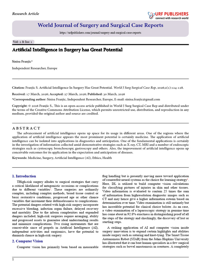 Artificial Intelligence in Surgery has Great Potential | PDF ...