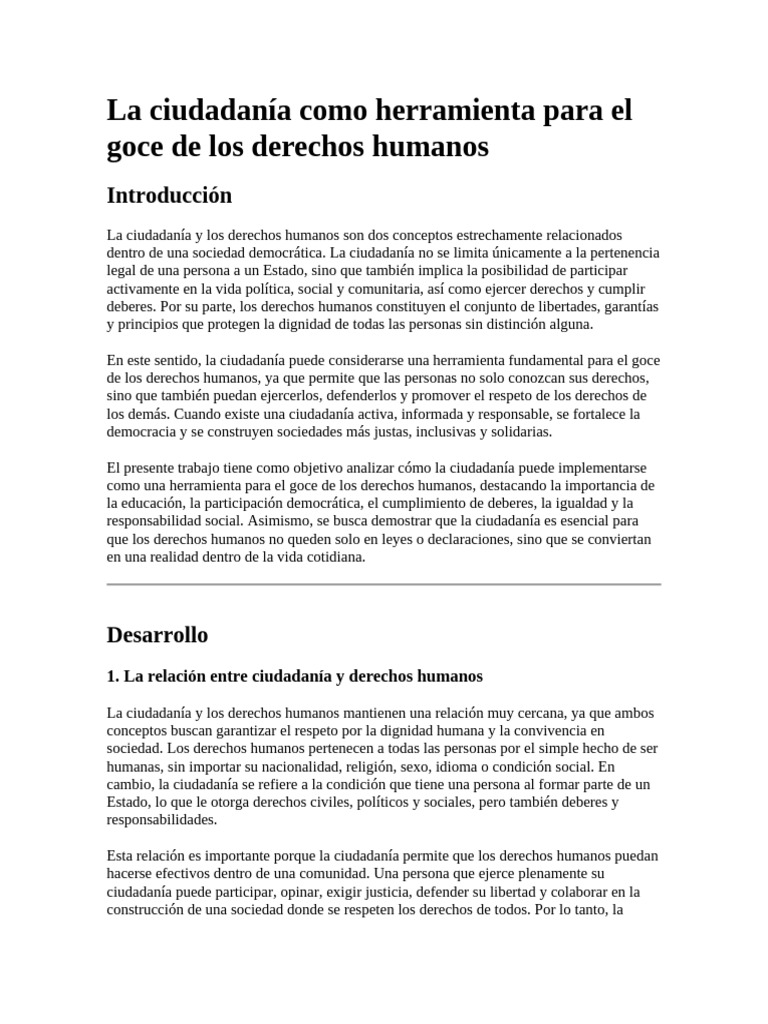 La Ciudadanía Como Herramienta para El Goce de Los Derechos Humanos ...