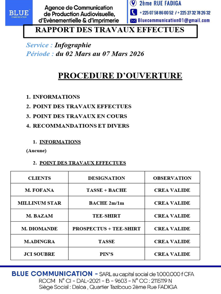Rapport Des Travaux Effectues Infographie Blue Communication 08-03-2026 ...