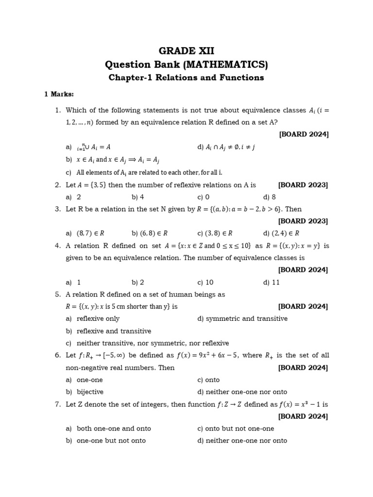 Chapter 1 Relations and Functions | PDF | Function (Mathematics) | Real ...