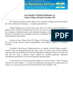 Aug13.2012 - C Statement of Speaker Feliciano Belmonte, Jr. On The Demise of Rep. Salvador Escudero III