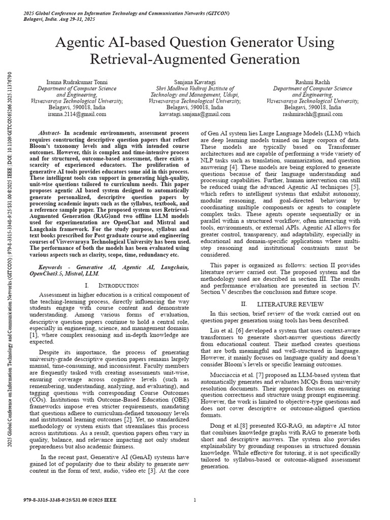 Agentic AI-based Question Generator Using Retrieval-Augmented ...