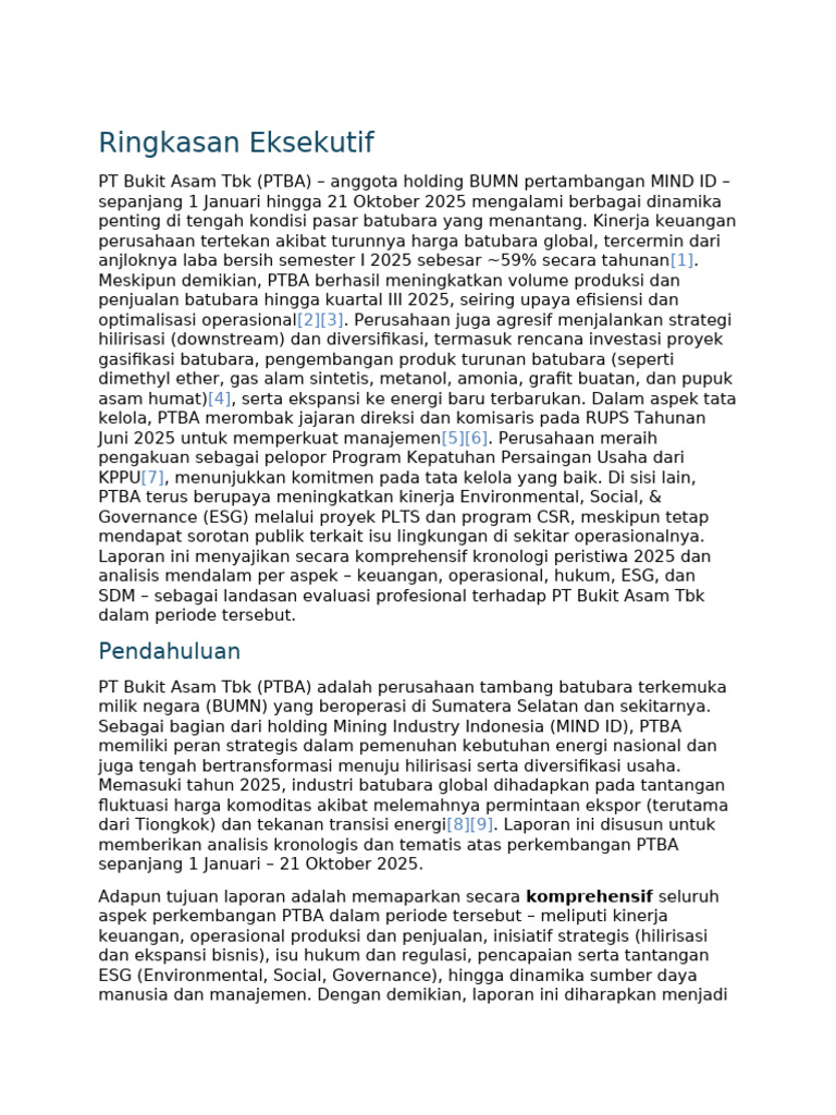 Laporan Ringkasan PT Bukit Asam Tbk (PTBA) | PDF