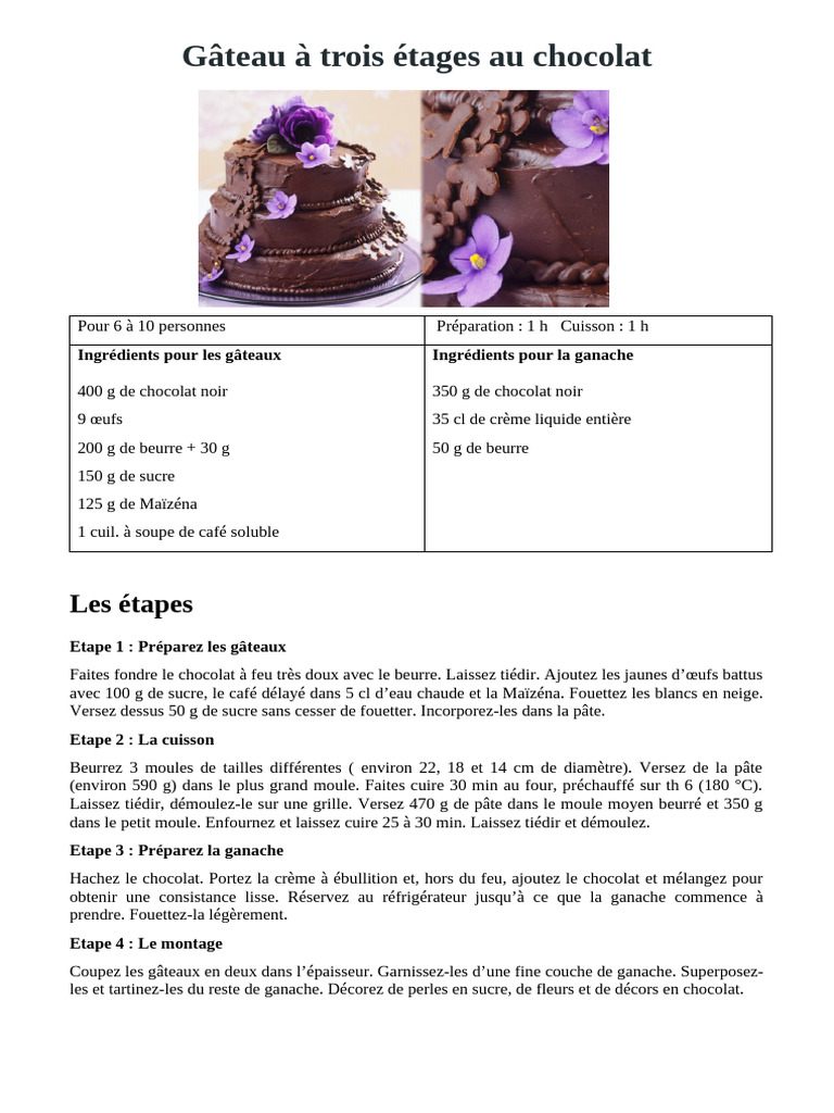 Gâteau à Trois Étages Au Chocolat | PDF