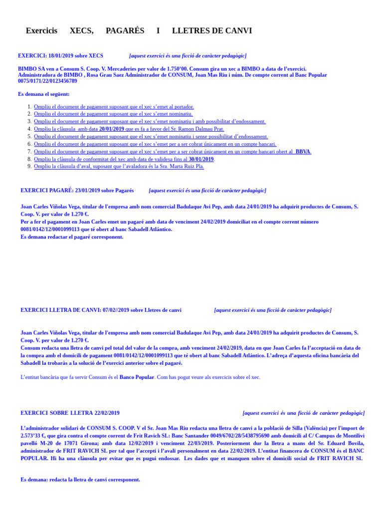 EXERCICIOS CHEQUES, PAGARÉS | PDF