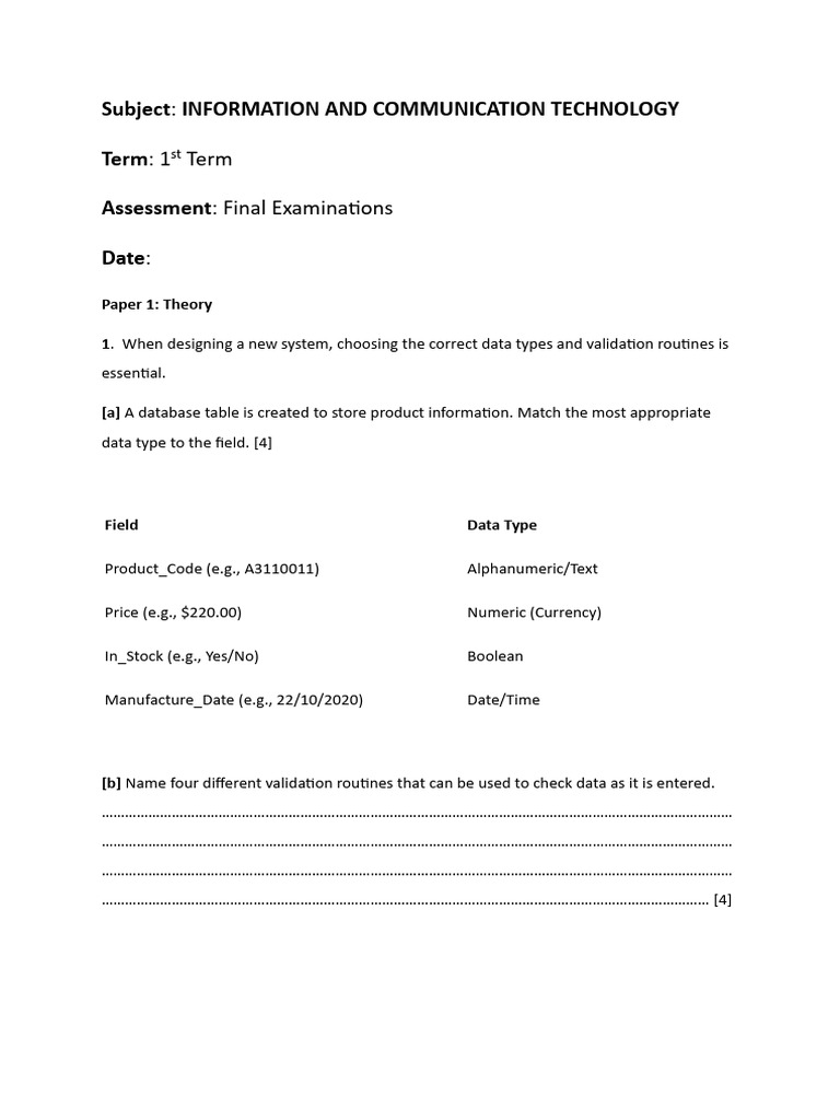 Grade 10 ICT Past Papers | PDF | Data Type | Wide Area Network
