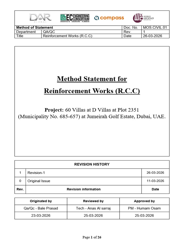 Method Statement - Steel For Reinforced Cement Concrete (R.C.C) | PDF ...