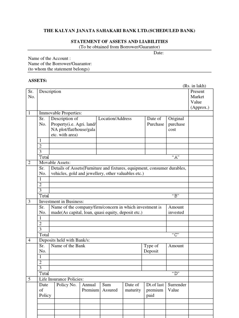 Assets and Liabilities Statement | PDF