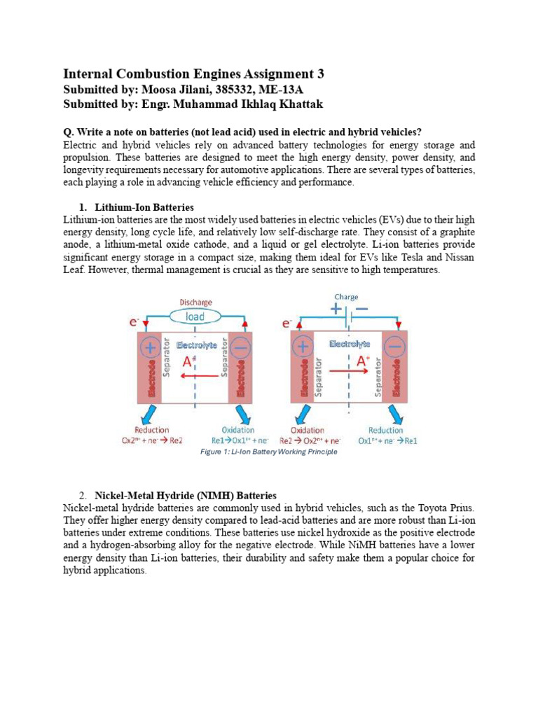 Internal Combustion Engines Assignment 3 | PDF | Lithium Ion Battery ...