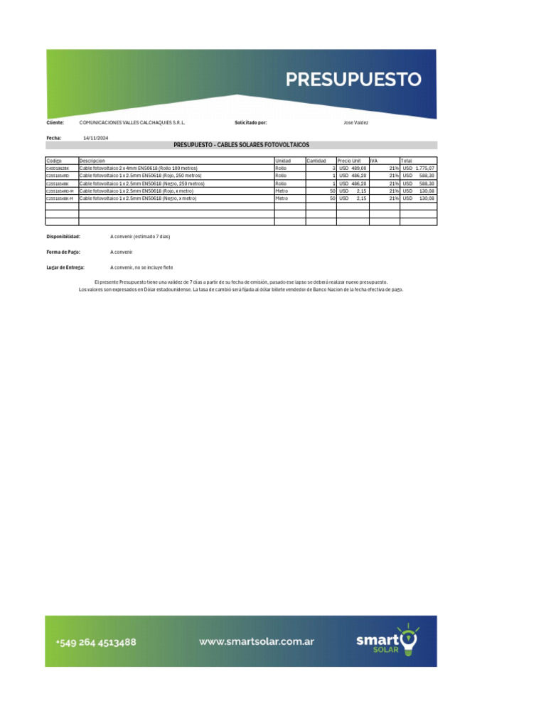 20241124 Presupuesto Comtec | PDF