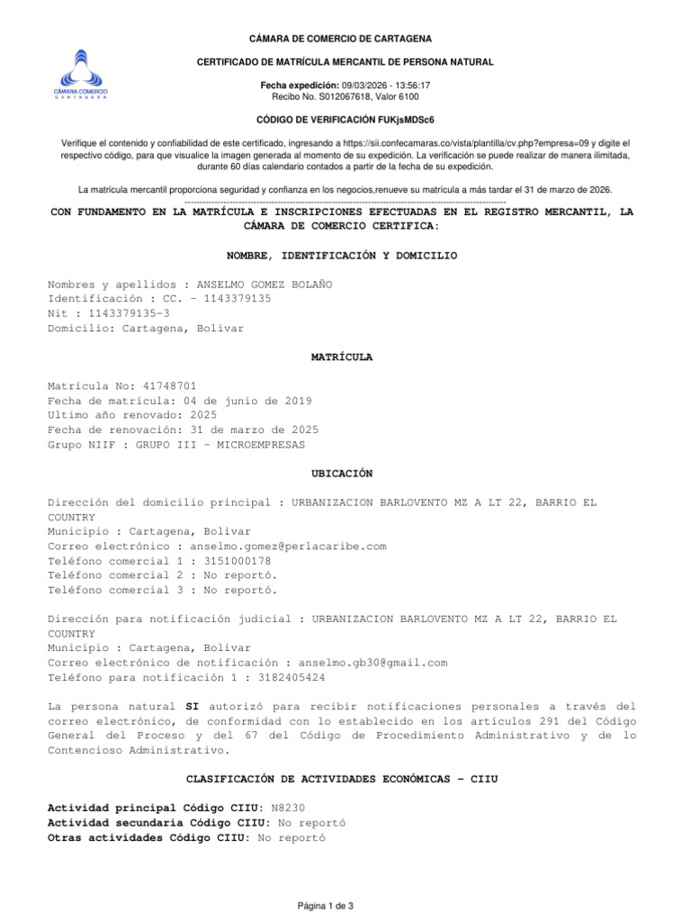 Camara de Comercio Marzo 2026 | PDF