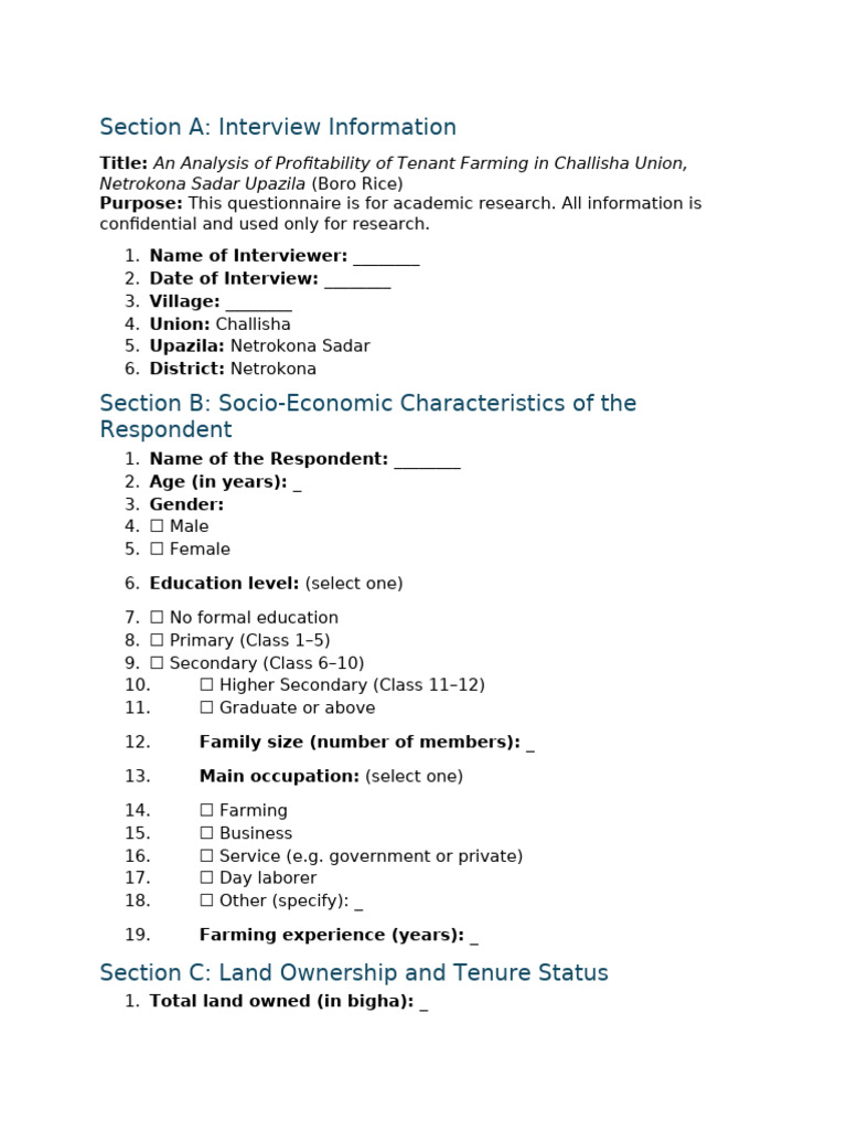 Revised Questionnaire_ Profitability of Tenant Farming (Boro Rice ...