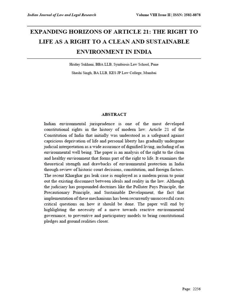 156. EXPANDING HORIZONS OF ARTICLE 21- THE RIGHT TO LIFE AS A RIGHT TO ...