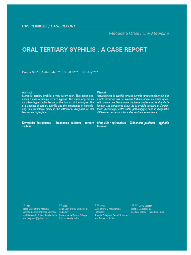 Oral Tertiary Syphilis a Case Report | PDF | Infection | Clinical Medicine