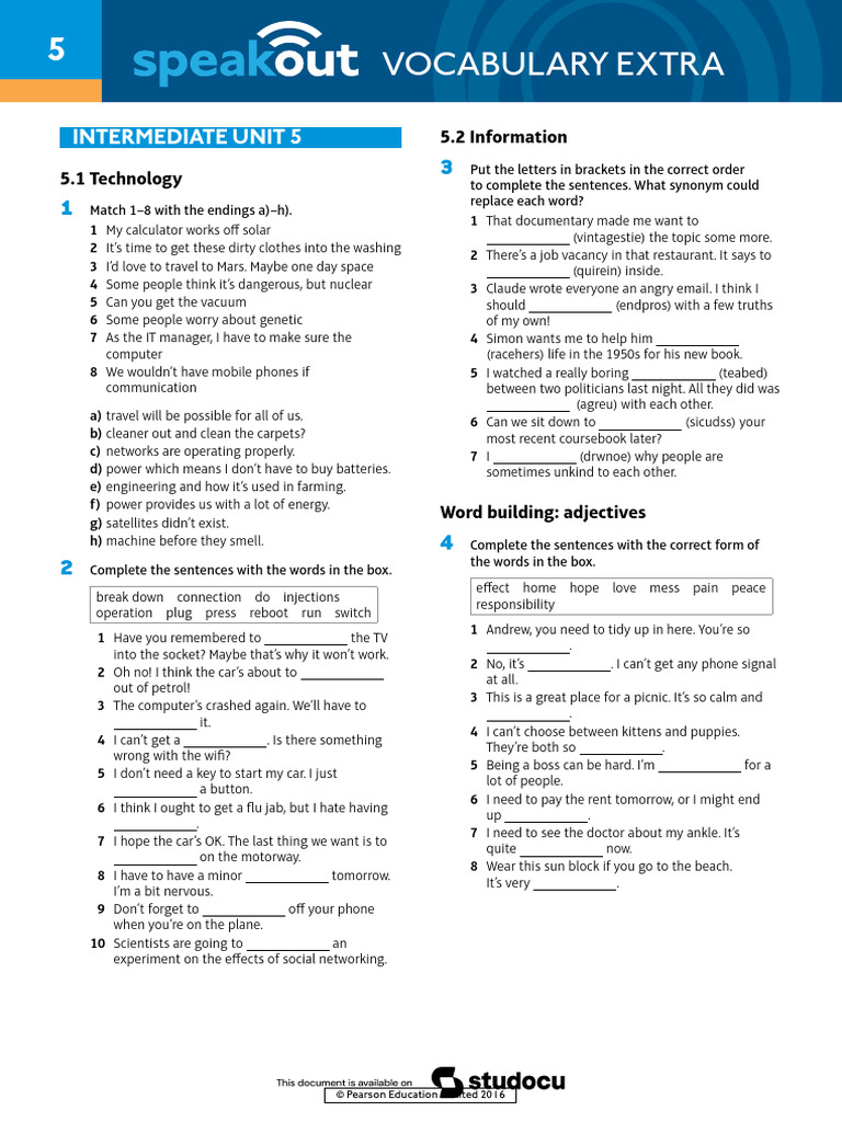 Vocabulary Extra Unit 5 Intermediate | PDF