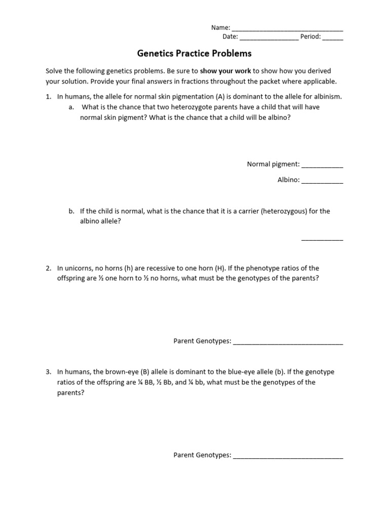 4 - Genetics Practice Problems Updated | PDF | Genotype | Dominance ...
