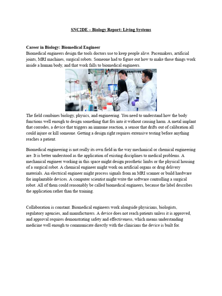 SNC2DE – Biology Report_ Living Systems | PDF | Biomedical Engineering ...