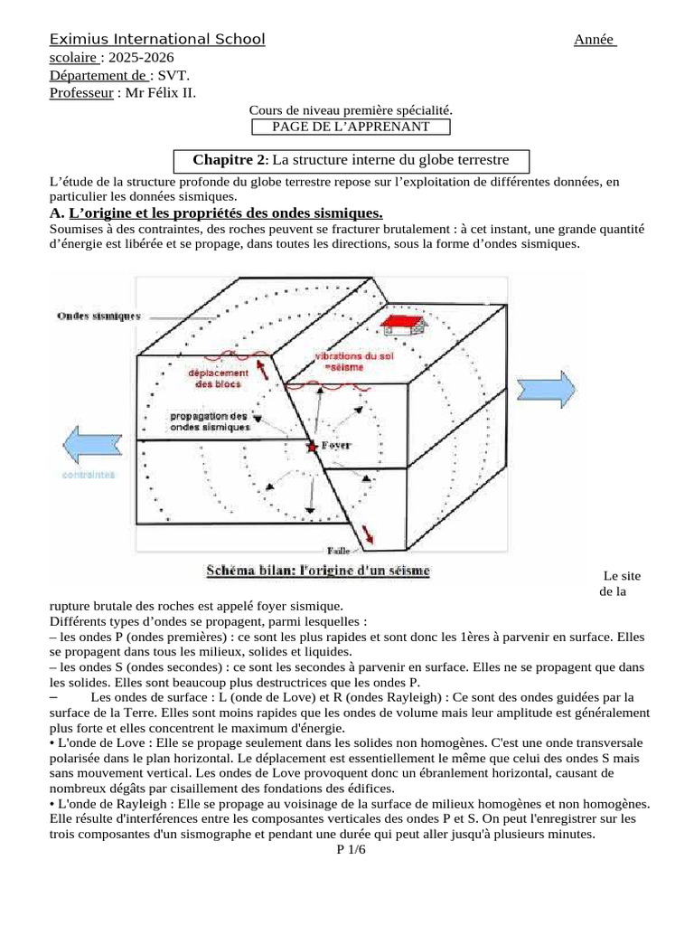 Cours de SVT première-Chap2-La Structure Interne Du Globe | PDF | Terre ...