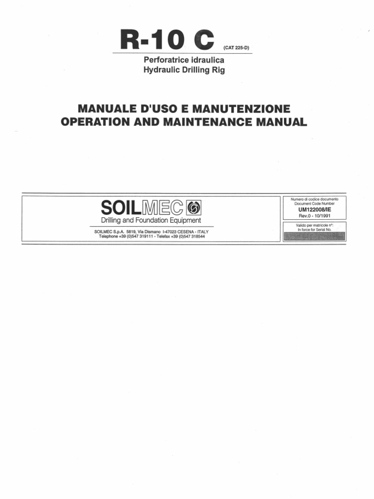 Operation and Maintenance Manual Soilmec R10 (1) | PDF