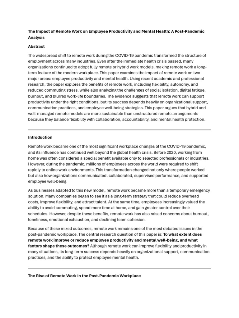 Final_Draft_Remote_Work_Research_Paper | PDF | Occupational Burnout ...