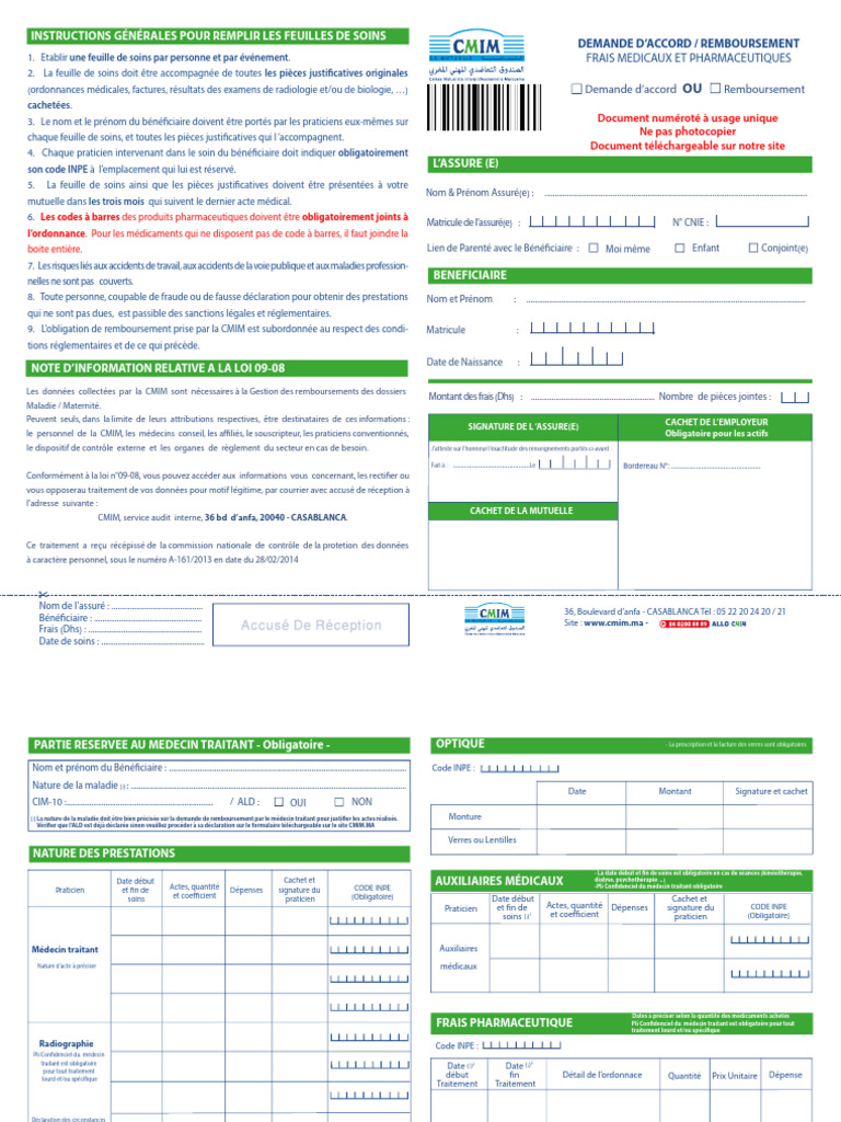 feuille-de-soins-cmim-pdf-professionnel-de-la-sant-ordonnance