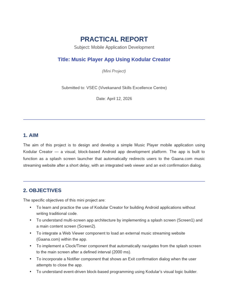Music Player Practical Report | PDF | Mobile App | World Wide Web