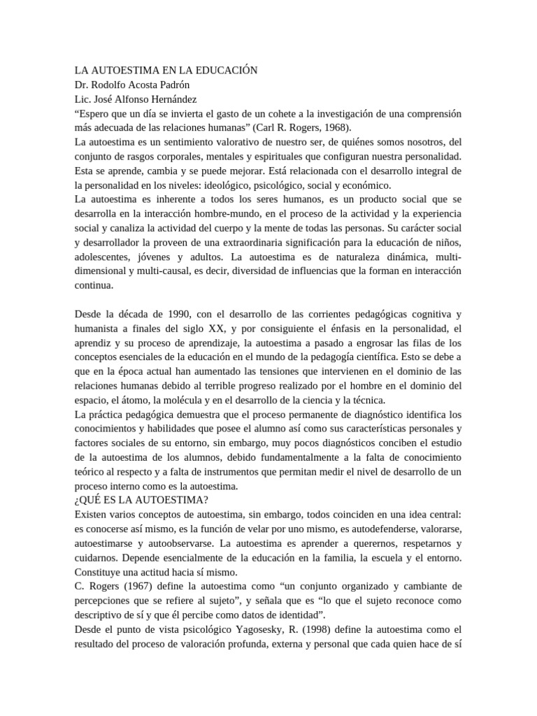 La Autoestima en La Educación | PDF | Autoestima | Aprendizaje