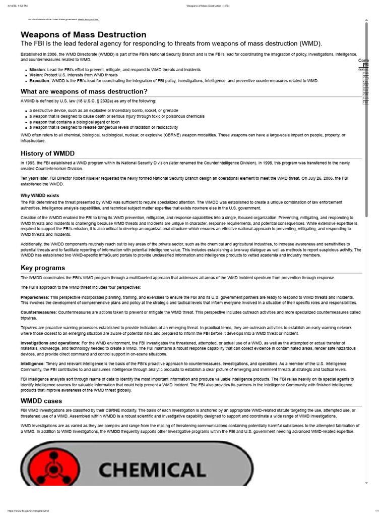 Weapons of Mass Destruction — FBI | PDF | Weapons Of Mass Destruction ...