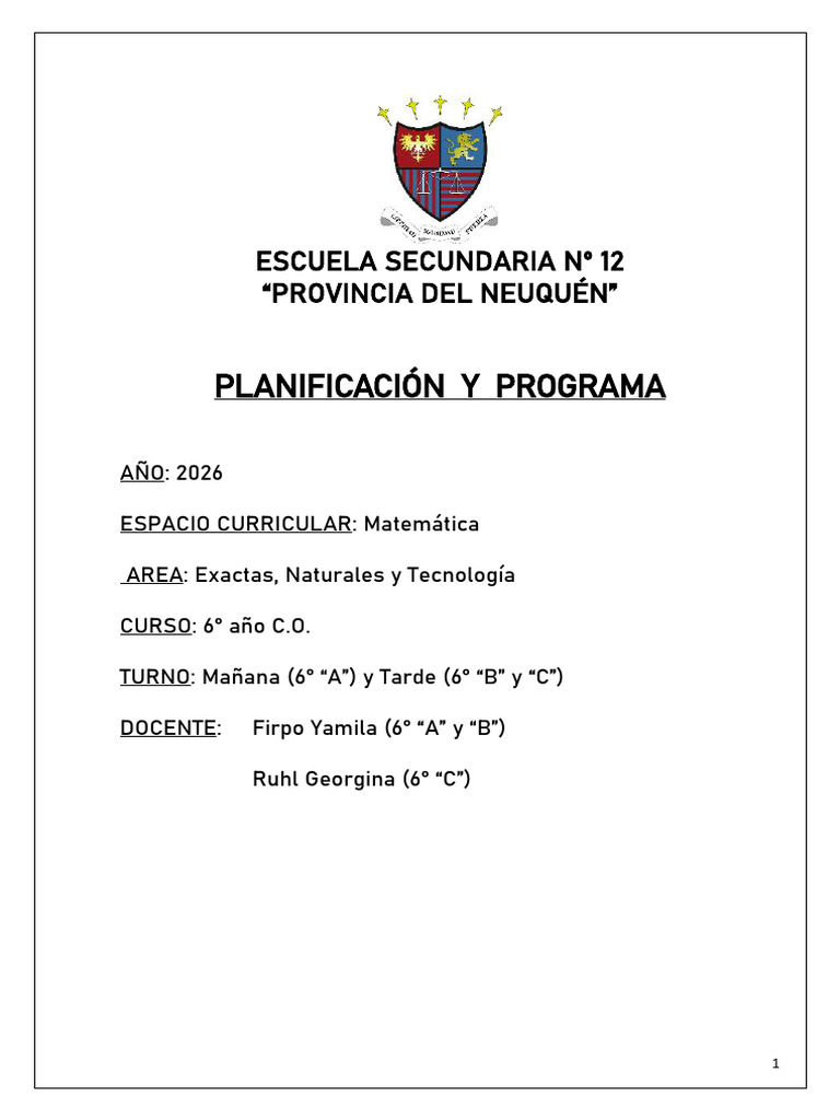 6to - Planificacion y Programa - Matematica (Esn12-2026) | PDF ...
