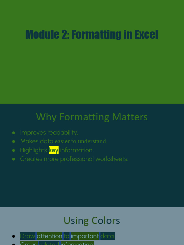 Module 2_ Formatting in Excel | PDF
