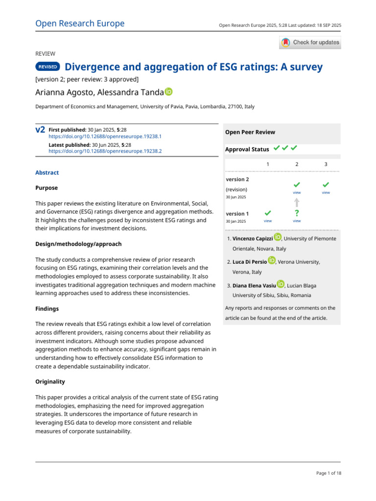 Divergence and Aggregation of ESG Ratings a Survey | PDF | Principal ...