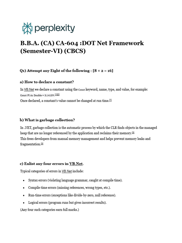 [6226]-604 T.Y.B.B.a. (CA) CA604 Dot Net Framework | PDF | Method ...
