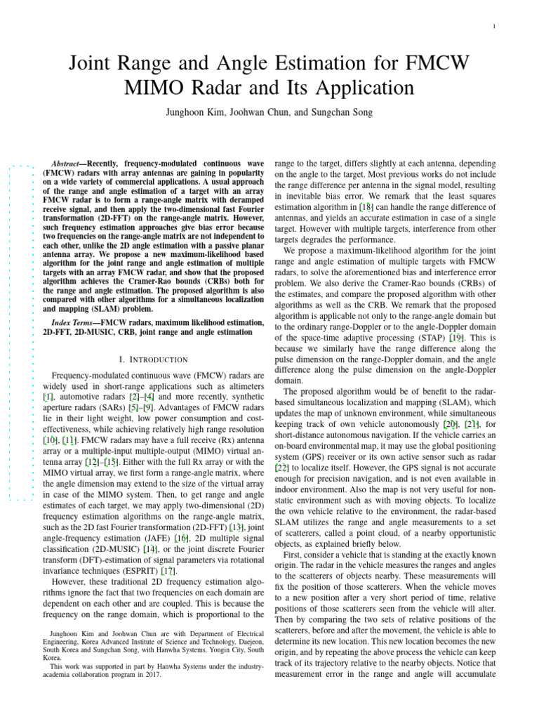 Joint Range and Angle | PDF | Radar | Mimo