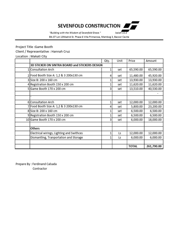 Game Booth Quotation | PDF