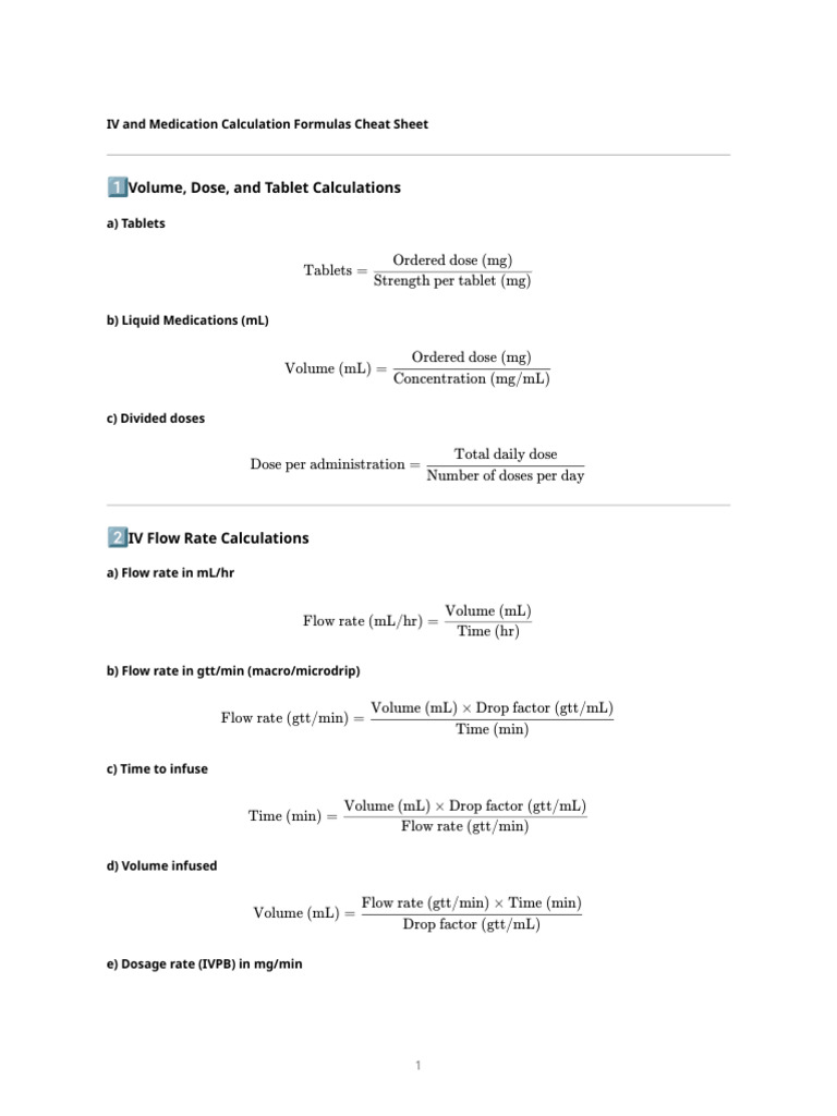 IV Med Math Formulas Copy 8 | PDF | Shock (Circulatory ...
