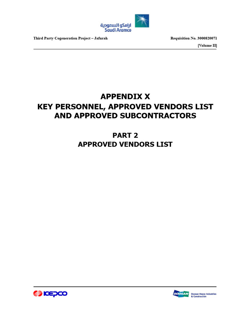 Appendix A18_Approved Vendor List | PDF | Saudi Arabia | Energy Technology