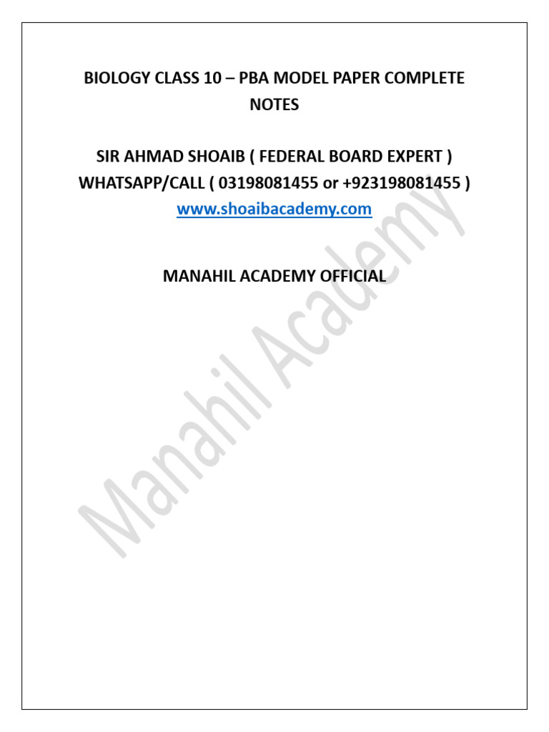 BIO 10 PBA MODEL PAPER PREMIUM NOTES 2026 | PDF | Plants | Biology