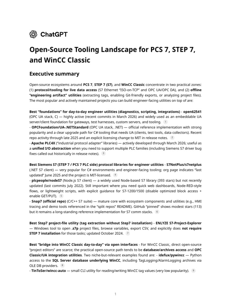 Open-Source Tooling Landscape for PCS 7, STEP 7, And WinCC Classic ...