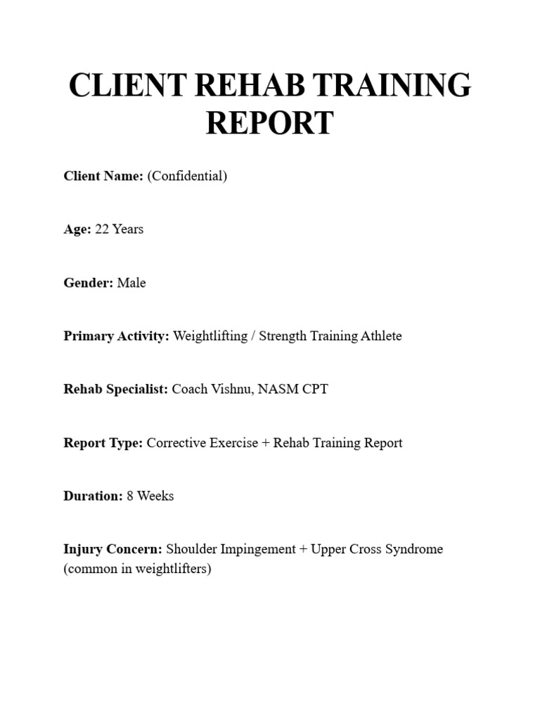Shoulder Injury Rehab Training Report | PDF | Limbs (Anatomy ...