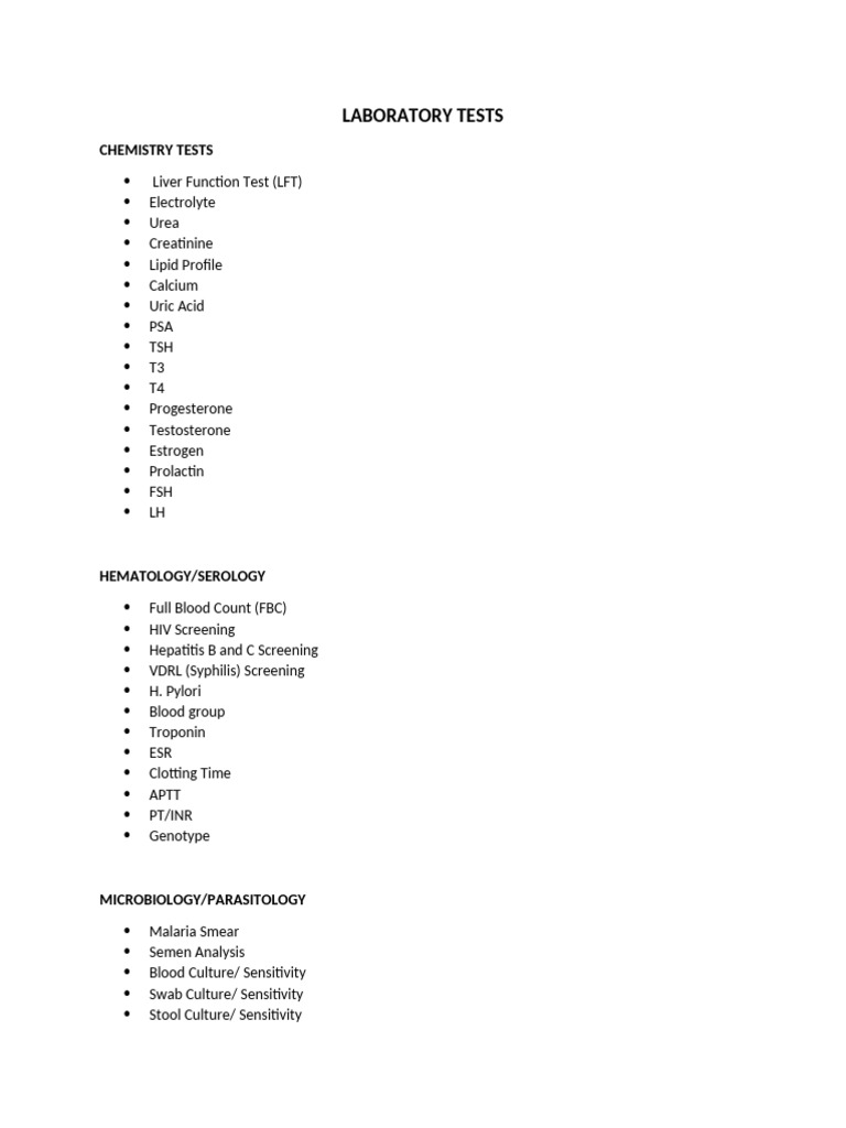 Laboratory Tests | PDF