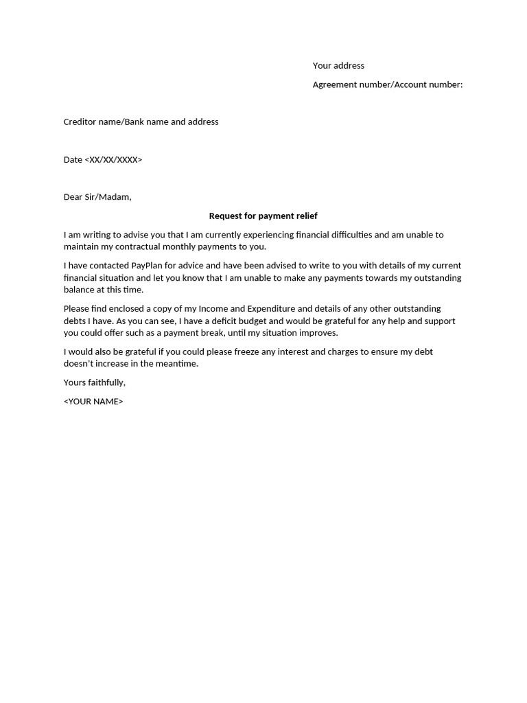 Payment Relief Request Letter | PDF