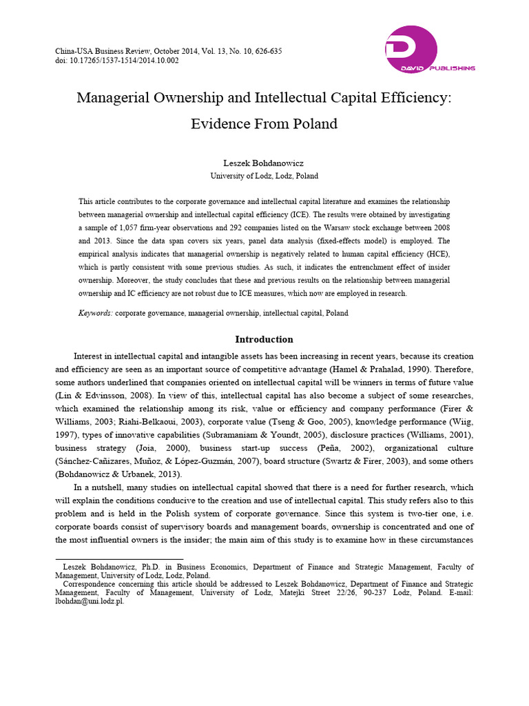 Managerial Ownership and Intellectual Capital Efficiency | PDF ...