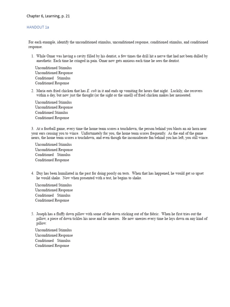 Classical and Operant Conditioning Worksheet v2 | PDF | Classical ...