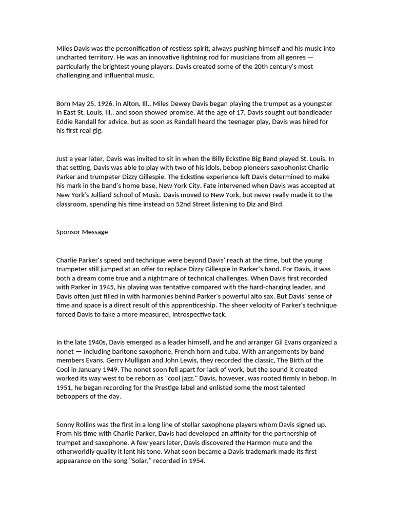 Texto Miles Davis Inglês | PDF | Jazz | Musicology