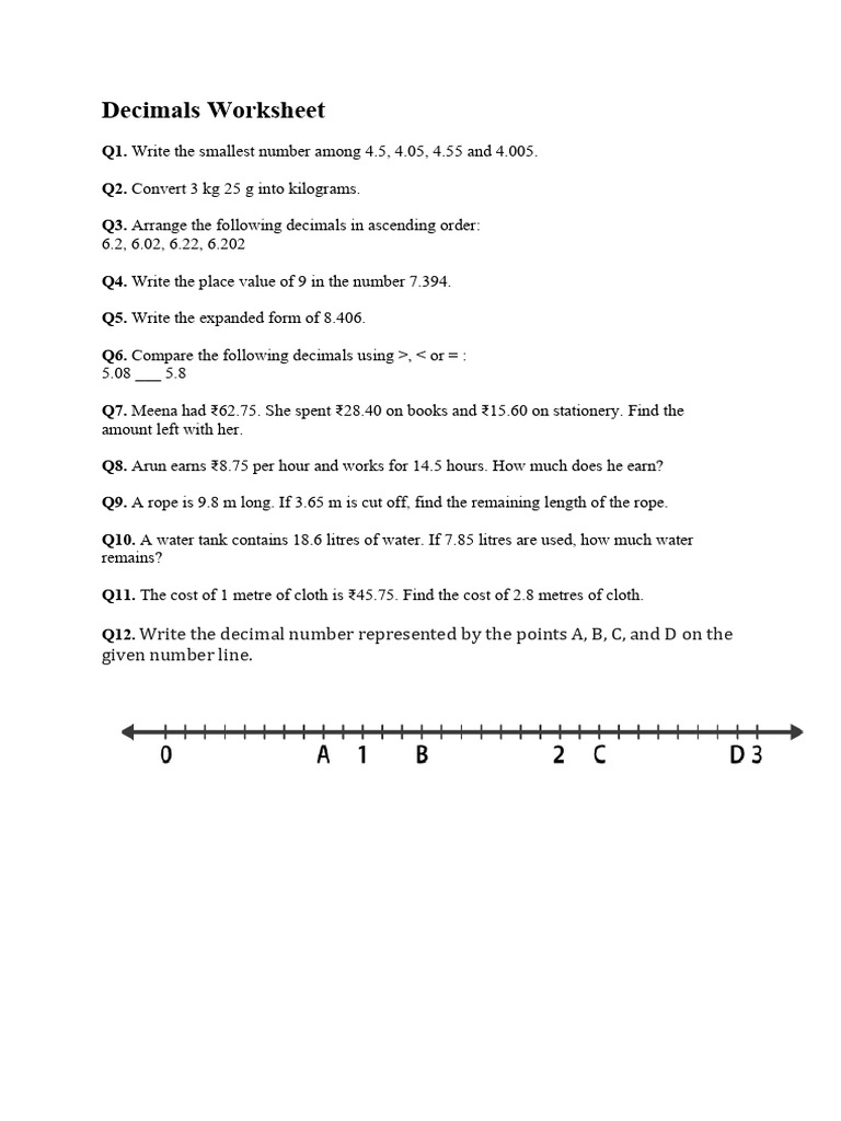 Decimal Worksheet | PDF